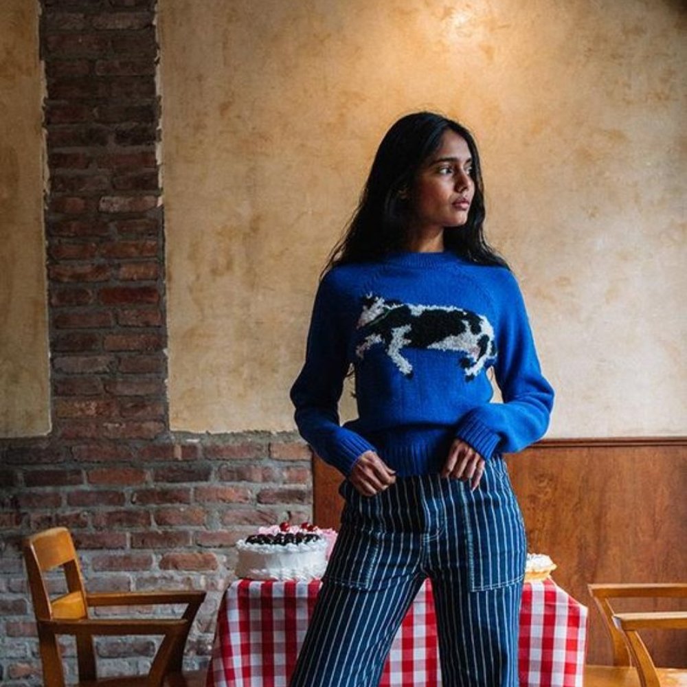 Rachel Antonoff bessie raglan cow print sweater